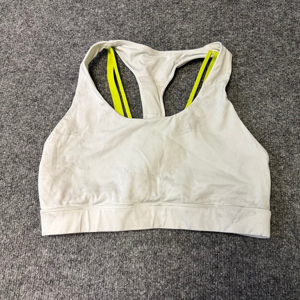 Fabletics Sports Bra Womens Size S Gray Neon Yellow Strappy Racerback Athletic